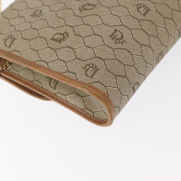 Christian Dior Honeycomb Canvas Chain Shoulder Bag PVC Beige Gold Auth 167930