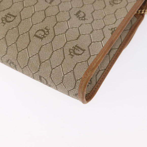 Christian Dior Honeycomb Canvas Chain Shoulder Bag PVC Beige Gold Auth 167930