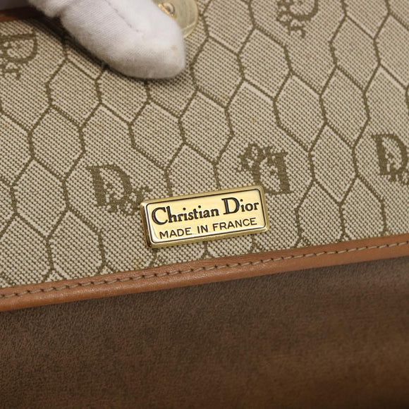 Christian Dior Honeycomb Canvas Chain Shoulder Bag PVC Beige Gold Auth 167930