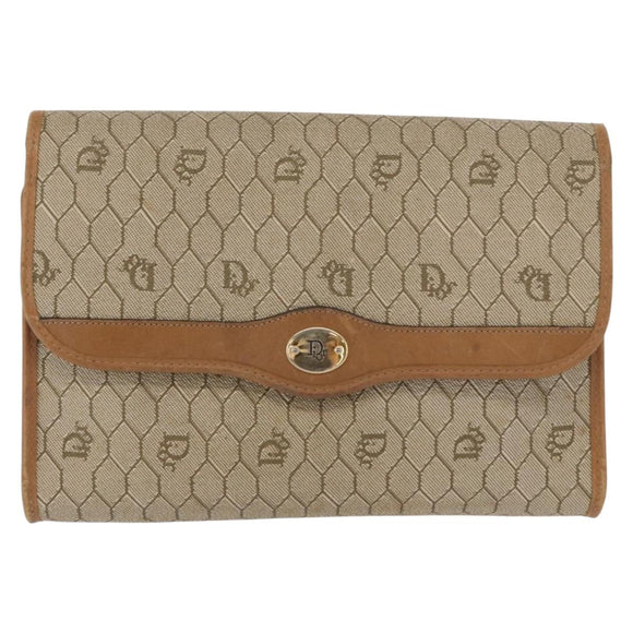 Christian Dior Honeycomb Canvas Chain Shoulder Bag PVC Beige Gold Auth 167930