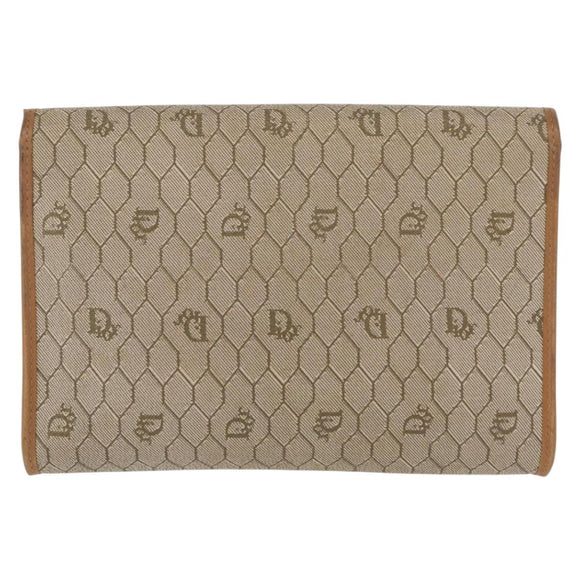 Christian Dior Honeycomb Canvas Chain Shoulder Bag PVC Beige Gold Auth 167930