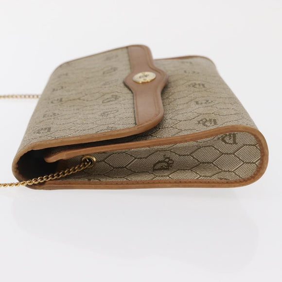 Christian Dior Honeycomb Canvas Chain Shoulder Bag PVC Beige Gold Auth 167930