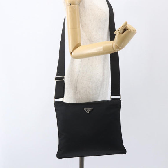 PRADA Shoulder Bag Nylon Black Silver Auth 167931
