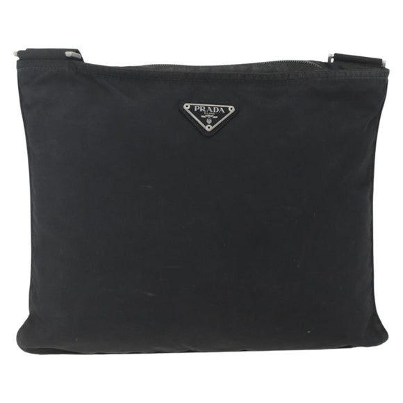 PRADA Shoulder Bag Nylon Black Silver Auth 167931