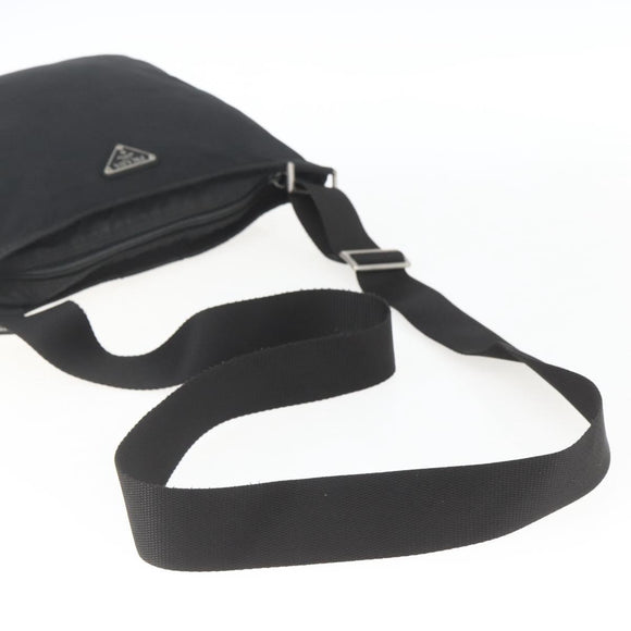 PRADA Shoulder Bag Nylon Black Silver Auth 167931