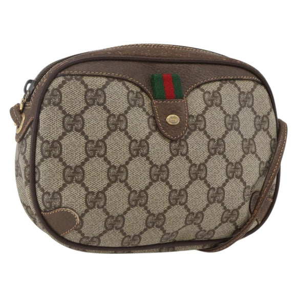 GUCCI GG Supreme Web Sherry Line Bag PVC Beige Gold 156 02 066 Auth 167934