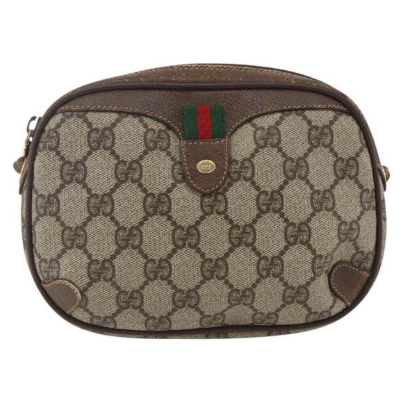 GUCCI GG Supreme Web Sherry Line Bag PVC Beige Gold 156 02 066 Auth 167934