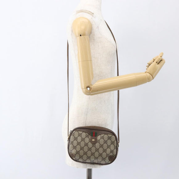 GUCCI GG Supreme Web Sherry Line Bag PVC Beige Gold 156 02 066 Auth 167934