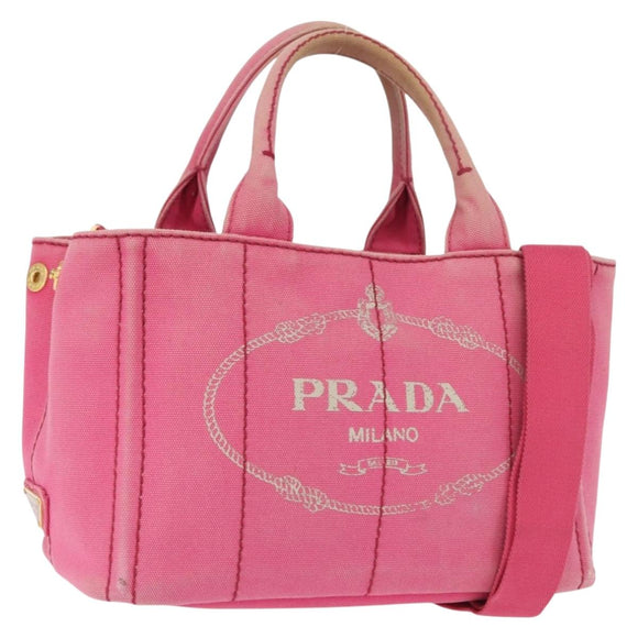 PRADA Canapa Mini Hand Bag Canvas 2way Pink Gold Auth 167938