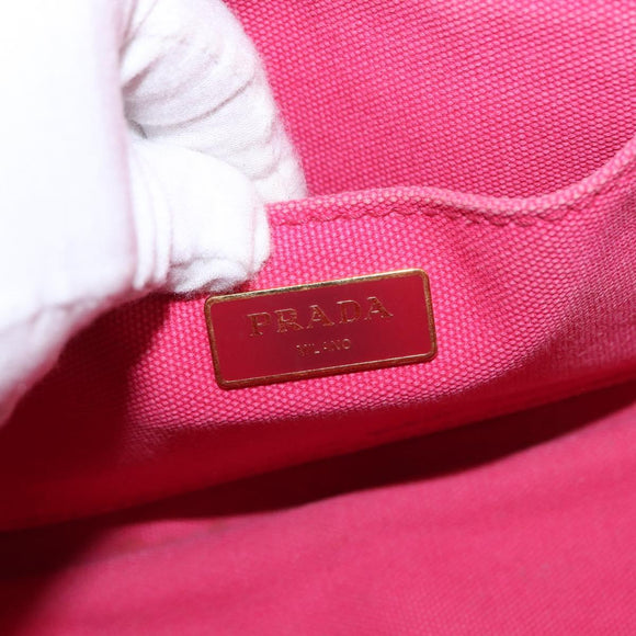 PRADA Canapa Mini Hand Bag Canvas 2way Pink Gold Auth 167938