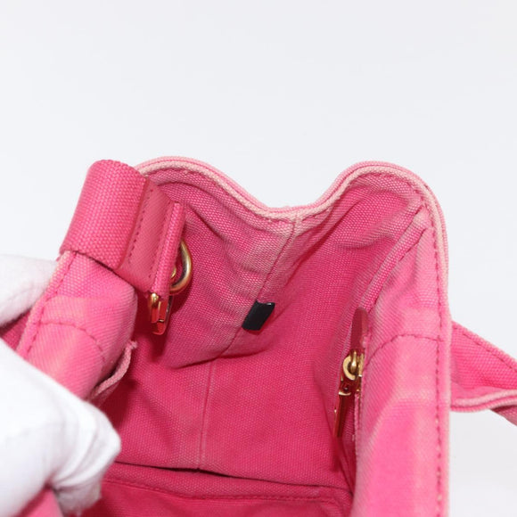 PRADA Canapa Mini Hand Bag Canvas 2way Pink Gold Auth 167938