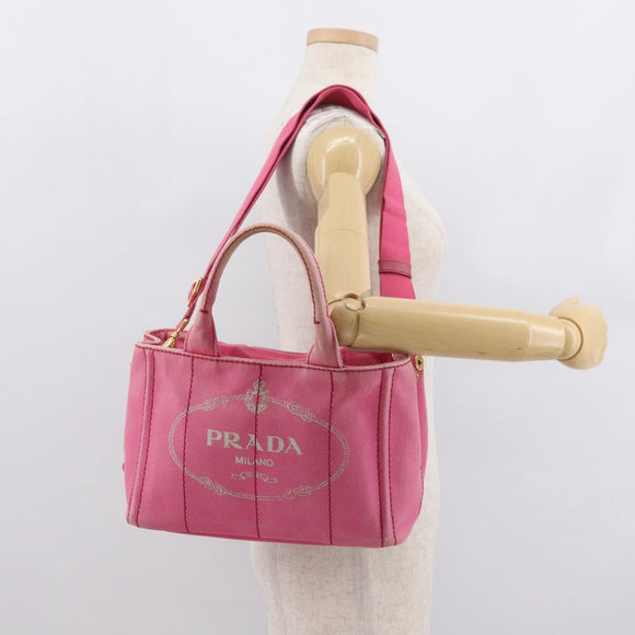 PRADA Canapa Mini Hand Bag Canvas 2way Pink Gold Auth 167938