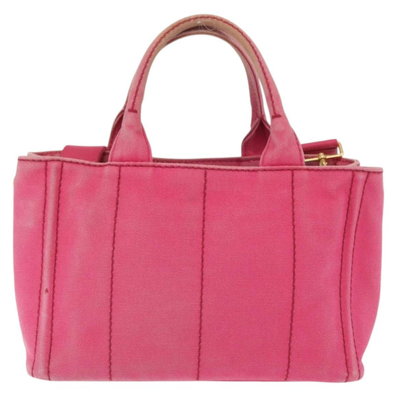 PRADA Canapa Mini Hand Bag Canvas 2way Pink Gold Auth 167938