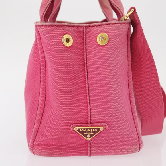 PRADA Canapa Mini Hand Bag Canvas 2way Pink Gold Auth 167938