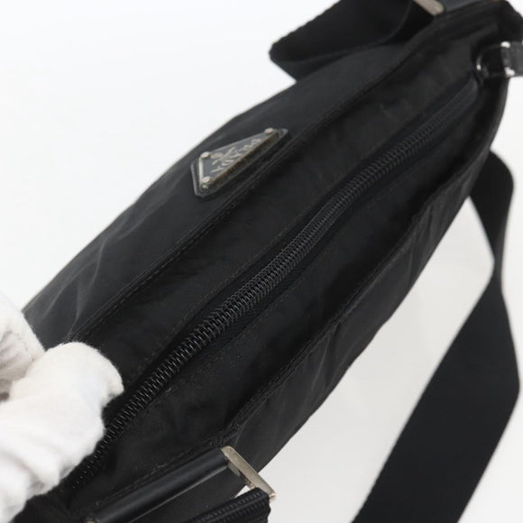PRADA Shoulder Bag Nylon Black Silver Auth 167943