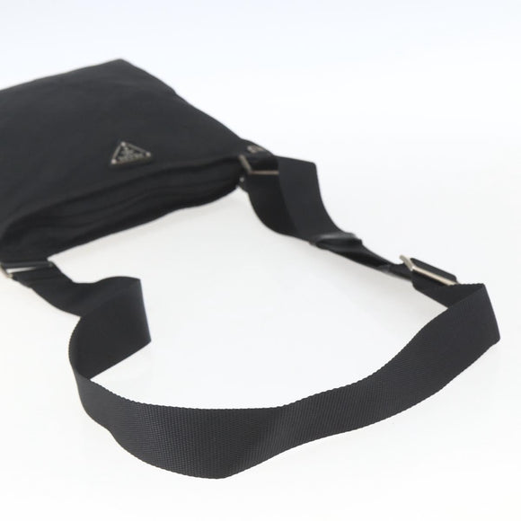 PRADA Shoulder Bag Nylon Black Silver Auth 167943