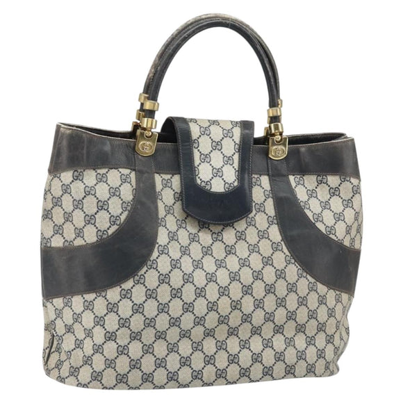 GUCCI GG Supreme Hand Bag PVC Navy Gold Auth 167955