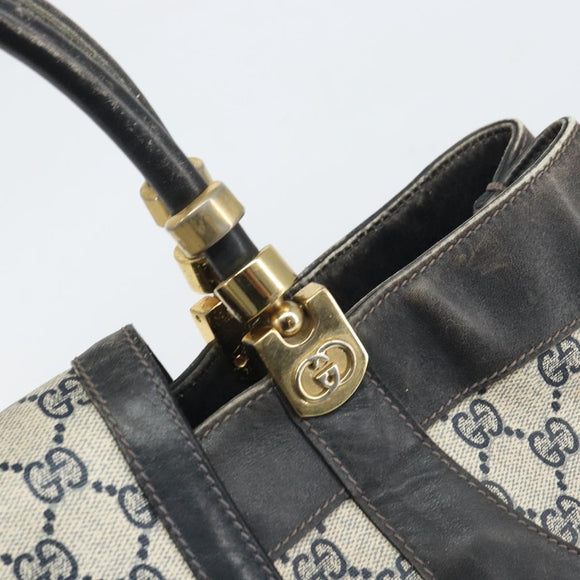 GUCCI GG Supreme Hand Bag PVC Navy Gold Auth 167955