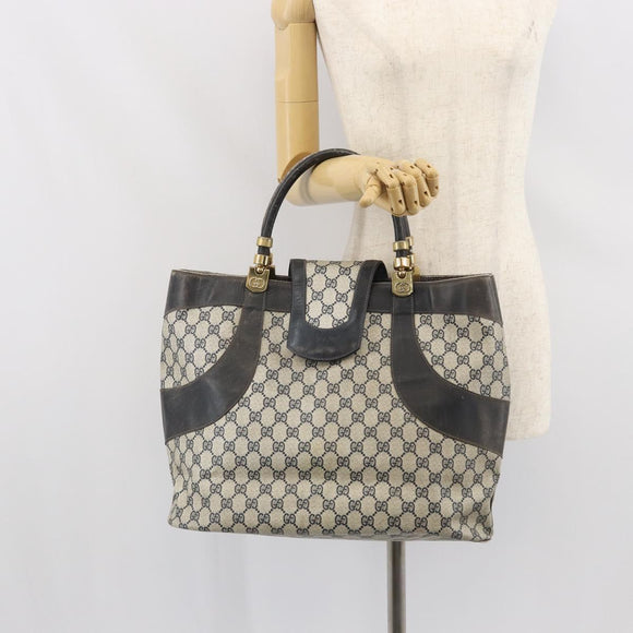 GUCCI GG Supreme Hand Bag PVC Navy Gold Auth 167955
