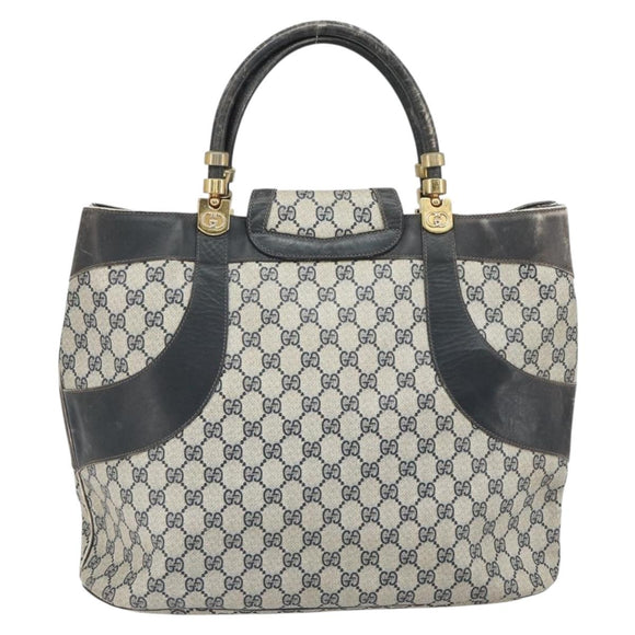 GUCCI GG Supreme Hand Bag PVC Navy Gold Auth 167955
