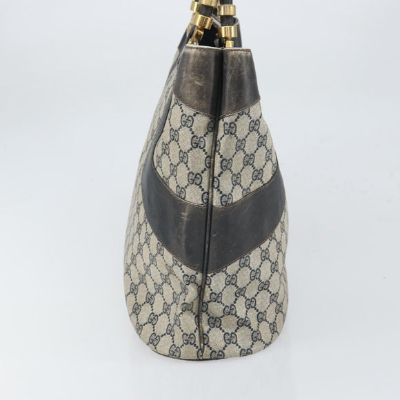 GUCCI GG Supreme Hand Bag PVC Navy Gold Auth 167955