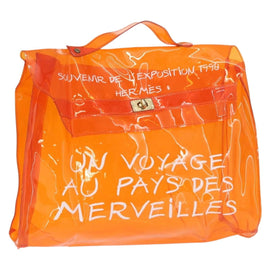HERMES Vinyl Kelly Hand Bag Vinyl Orange Auth 167956