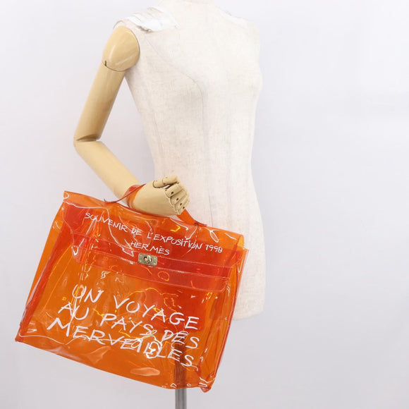 HERMES Vinyl Kelly Hand Bag Vinyl Orange Auth 167956
