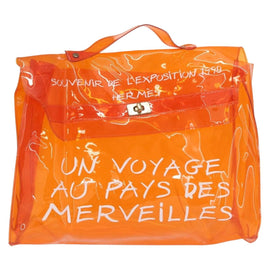 HERMES Vinyl Kelly Hand Bag Vinyl Orange Auth 167956 - 0