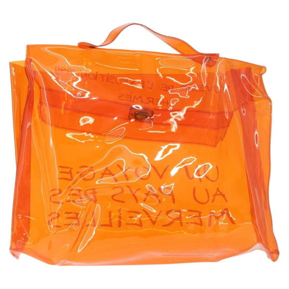 HERMES Vinyl Kelly Hand Bag Vinyl Orange Auth 167956