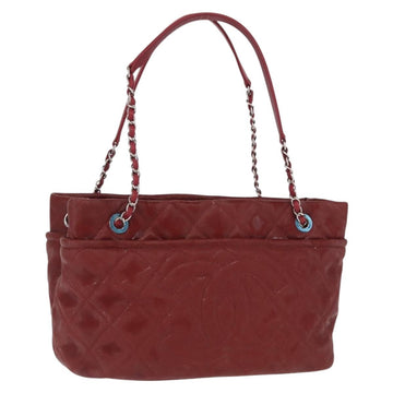 CHANEL Matelasse Chain Shoulder Bag Patent leather Red Silver CC Auth 167960