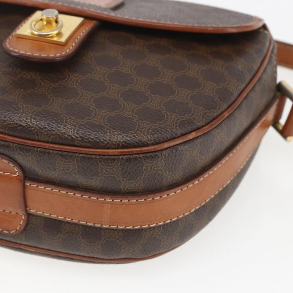 CELINE Macadam Canvas Shoulder Bag PVC Leather Brown Gold Auth 167961