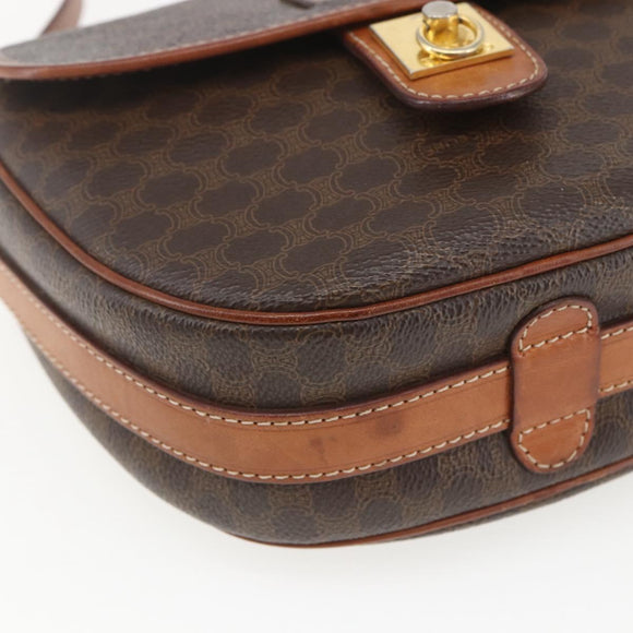 CELINE Macadam Canvas Shoulder Bag PVC Leather Brown Gold Auth 167961