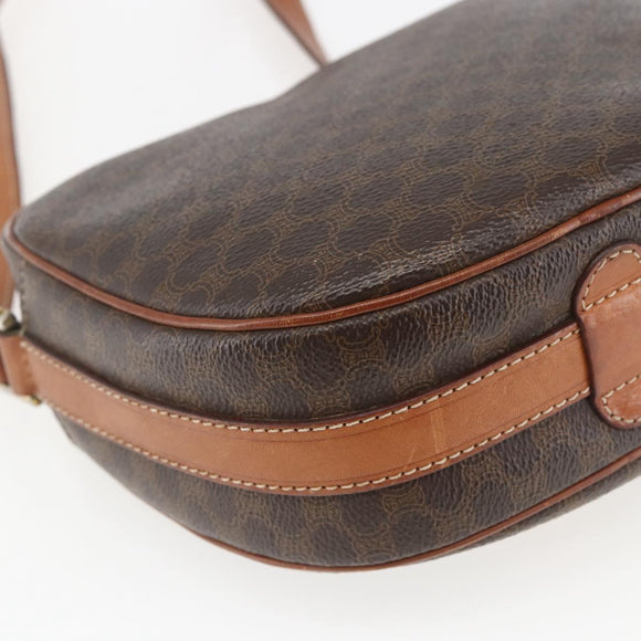 CELINE Macadam Canvas Shoulder Bag PVC Leather Brown Gold Auth 167961
