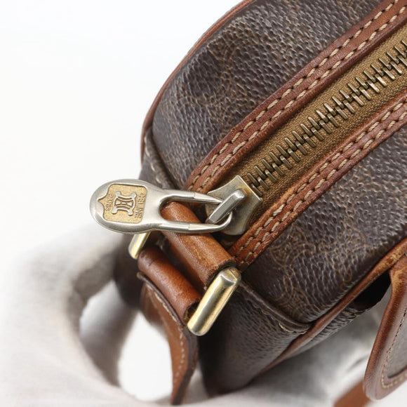 CELINE Macadam Canvas Shoulder Bag PVC Leather Brown Gold Auth 167961
