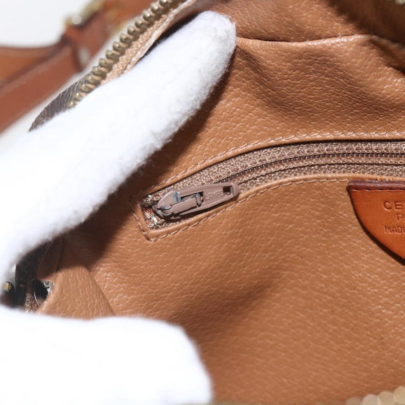 CELINE Macadam Canvas Shoulder Bag PVC Leather Brown Gold Auth 167961