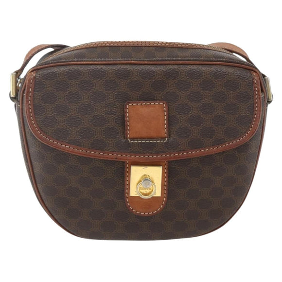 CELINE Macadam Canvas Shoulder Bag PVC Leather Brown Gold Auth 167961