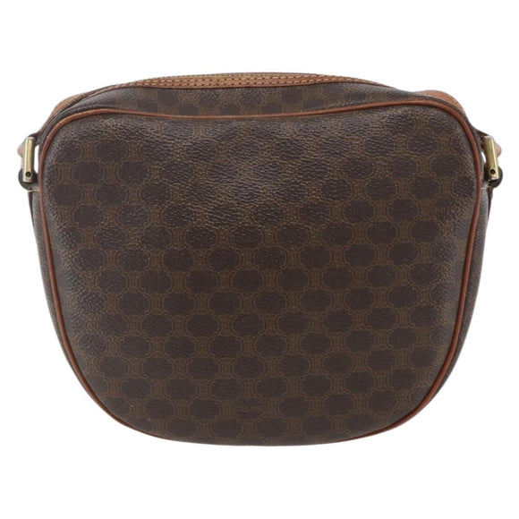 CELINE Macadam Canvas Shoulder Bag PVC Leather Brown Gold Auth 167961