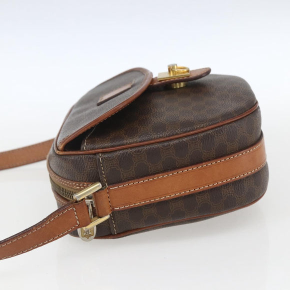 CELINE Macadam Canvas Shoulder Bag PVC Leather Brown Gold Auth 167961