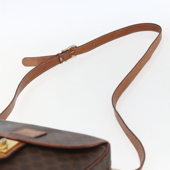 CELINE Macadam Canvas Shoulder Bag PVC Leather Brown Gold Auth 167961