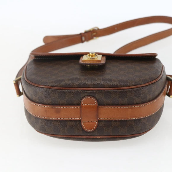 CELINE Macadam Canvas Shoulder Bag PVC Leather Brown Gold Auth 167961