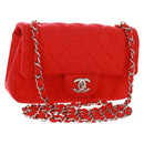 CHANEL Matelasse 20 Chain Shoulder Bag Cotton Red Silver CC Auth 167964SAV-1