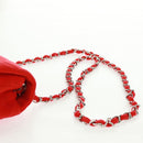 CHANEL Matelasse 20 Chain Shoulder Bag Cotton Red Silver CC Auth 167964SAV-10