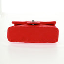 CHANEL Matelasse 20 Chain Shoulder Bag Cotton Red Silver CC Auth 167964SAV-11