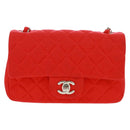 CHANEL Matelasse 20 Chain Shoulder Bag Cotton Red Silver CC Auth 167964SAV-2