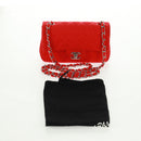 CHANEL Matelasse 20 Chain Shoulder Bag Cotton Red Silver CC Auth 167964SAV-28