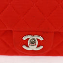 CHANEL Matelasse 20 Chain Shoulder Bag Cotton Red Silver CC Auth 167964SAV-3