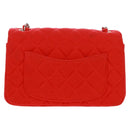 CHANEL Matelasse 20 Chain Shoulder Bag Cotton Red Silver CC Auth 167964SAV-4