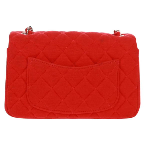 CHANEL Matelasse 20 Chain Shoulder Bag Cotton Red Silver CC Auth 167964SAV