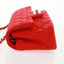 CHANEL Matelasse 20 Chain Shoulder Bag Cotton Red Silver CC Auth 167964SAV-6