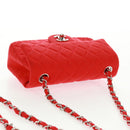 CHANEL Matelasse 20 Chain Shoulder Bag Cotton Red Silver CC Auth 167964SAV-8